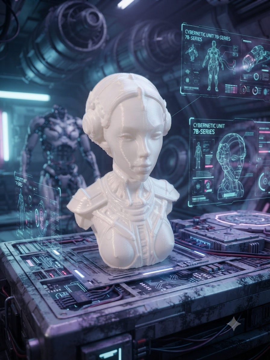 Buste Cyborg imprimé en 3D, figurine science-fiction blanche, 8 cm